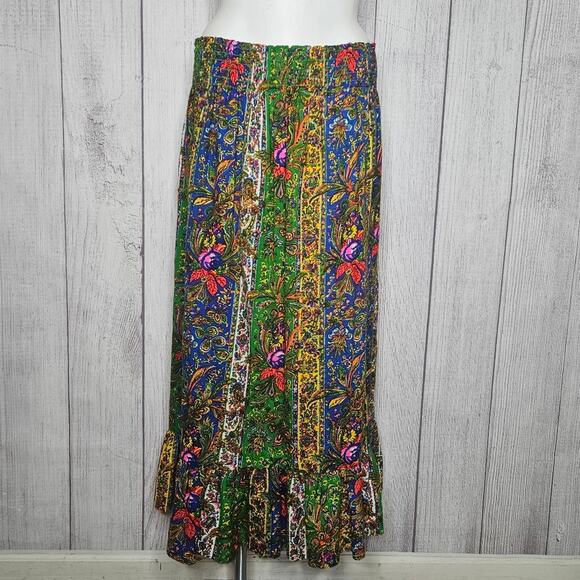 Vintage Tootique Neon Paisley Floral Maxi Skirt with Ruffle Hem - Picture 1 of 7